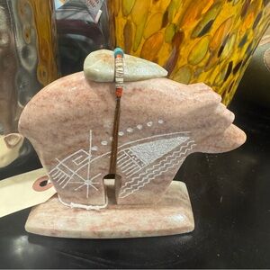 Artisan vintage native american fetish Pink Stone Bear Sculpture